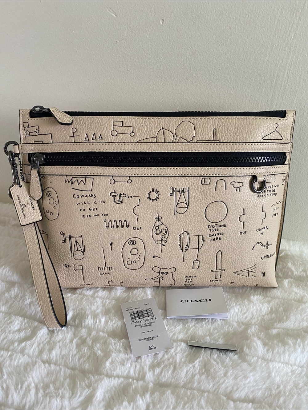 NWT Coach X Jean-Michel Basquiat Carryall Pouch Leather Ivory Multi $350 C5452